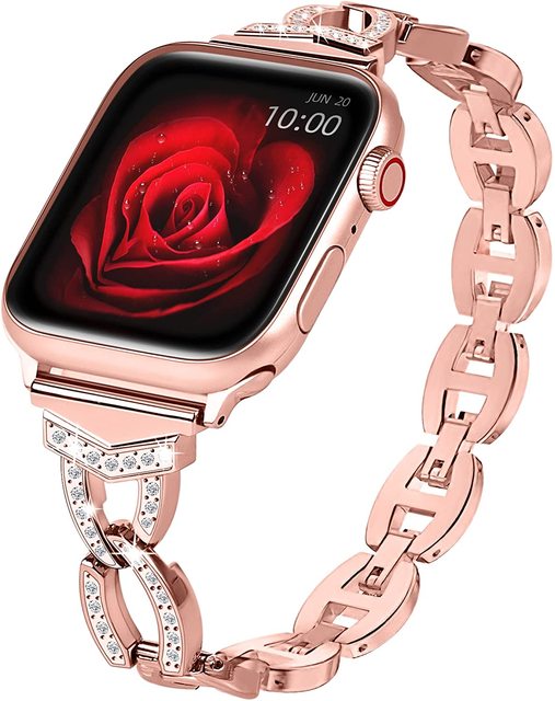 Diamond Gold Plated Band for Apple Watch Series 8 9 Women Stainless Steel Watch Bracelet for IWatch Metal Replacement Strap Band