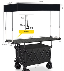 Chariot commercial pliable en acier au carbone avec pare-soleil, imperméable, à quatre roues, noir, grande capacité, portable pour les marchés et les stands de vente ambulante - Product Image 1