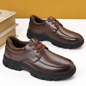 Zapatos de invierno para hombre, cálidos, de cuero, con punta redonda, forro de felpa, suela de goma, aislantes, para personas mayores, zapatos para papá. - Product Image 4