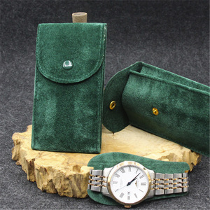 Custom Logo Velvet Watch <b>Pouch</b> Snap Button <b>Men</b> Cardboard Insert Gift Envelop Travel Bracelet Storage Bag and Organizer Case - Product Image 5