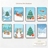 Carnet de notes spirale mini A7 personnalisé de Noël, bloc-notes de poche à motif de dessin animé, cadeau promotionnel, papeterie étudiante, couverture personnalisée avec logo numérique