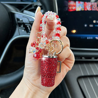 Porte-clés mini-gobelet à strass scintillants, breloque de sac perlée en cristal, porte-clés de voiture, pendentif de sac à main tendance, cadeau pour femmes et filles, vente en gros