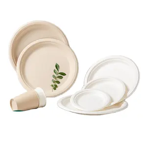 Restaurant Disposable Food Bowl Plate Compostable Sugarcane / Bagasse 6" x 10" Rectangular Plate