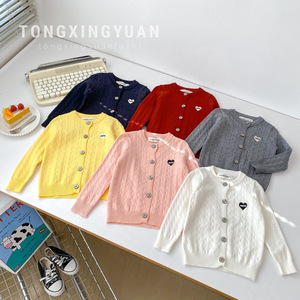 Child Star Circle Baby Girls Cable Knit Cardigan Full Sleeve Heart Embroidery Breathable Single Breasted Top 18-24 Months - Product Image 4