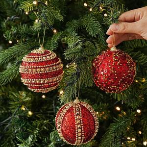 LINGKAI Red Glitter <b>Christmas</b> Ornament Balls Set Sequin Star Gift <b>Box</b> Hanging Pendants for Xmas Tree Home Holiday Decor - Product Image 5