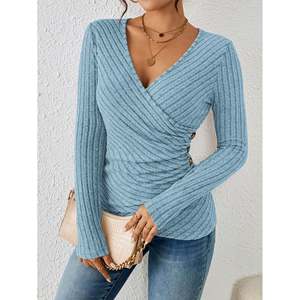 Ribbed Surplice Neck Sweater <b>Light</b> Purple Women's Knit Top - Product Image 1