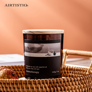 Vela Vintage personalizada de Color ámbar oscuro, cera de soja orgánica Natural, tarro de vidrio ámbar con tapa y caja, venta al por mayor - Product Image 4