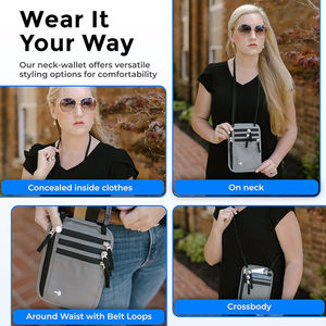 Portefeuille de cou pour voyage et porte-passeport avec blocage RFID, pochette de voyage en nylon fine et facile à dissimuler pour téléphone, argent, cartes et clés - Product Image 6