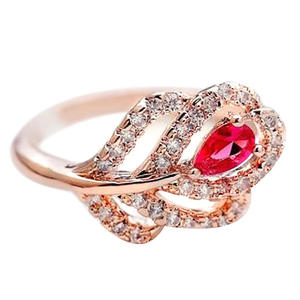 Anello Cocktail Q499 con Fiore in Oro Rosa, Cristallo Taglio Ovale, Incastonatura con Strass, Regalo per Donne, Anelli Raffinati - Product Image 5