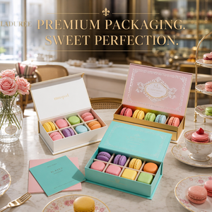Boîte alimentaire écologique, ensemble de boîtes <span class=keywords><strong>d</strong></span>'emballage pour macarons, boîte cadeau en carton rigide magnétique pour chocolats et biscuits avec insert doré - Product Image 1