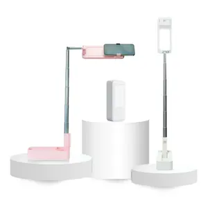 Kit kreasi Video merah muda putih Overhead Tripod tongkat Selfie ponsel Monopod Smartphone Mini nirkabel untuk perekaman Video