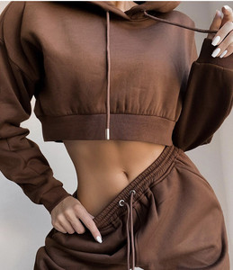Ensemble de survêtement 2 pièces pour <span class=keywords><strong>femme</strong></span>, tenue de Jogging, décontracté, de sport, à capuche, <span class=keywords><strong>pull</strong></span> ample, pantalon, survêtement - Product Image 1