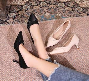 Chaussures en cuir simples pointues pour femmes chaussures de <span class=keywords><strong>mariage</strong></span> petite Stature tempérament bouche légère talons minces talons hauts doux - Product Image 6