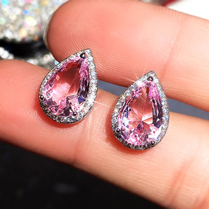 Orecchini a Perno a Goccia Rosa per Donne, Forma a Pera, Brillanti, per Uso Quotidiano e Feste, Gioielli alla Moda - Product Image 3