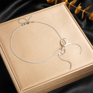 Bowknot Snake Chain Necklace Gold Plated Stainless Steel Fashion Pendant For Gift - Product Image 2