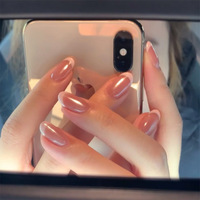 Faux ongles à presser Chrome French Nail Medium Summer Almond 24 pièces, style simple, avec décoration en gel nœud et fleur, au design raffiné