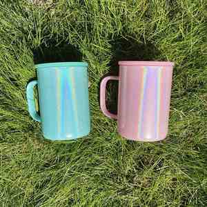 17Oz <b>Double</b> <b>Wall</b> American Style Travel <b>Mugs</b> Blank Holographic Shimmer Sublimation Glass <b>Mug</b> Colored Lids for Heat Press Printing - Product Image 4