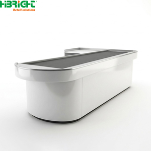 Wood Grain Retail <b>Checkout</b> <b>Counter</b> Cashier Desk POS <b>Counter</b> With Storage Cabinets for Store Front - Product Image 3