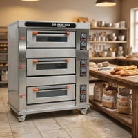 Four à gaz commercial à trois niveaux et six plateaux en acier inoxydable à commande par bouton pour boulangerie, haute productivité