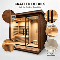 Sauna extérieur en bois Premium Cube pour 2 à 4 personnes, avec poêle à bois, cabine et salle de bain spa intégrée