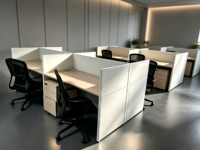 Bureau modulaire pour 4 personnes avec écran de confidentialité et meuble mobile