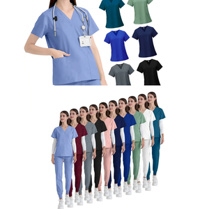 Uniformes de enfermería con cuello en V y logotipo personalizado, juego de uniformes médicos <span class=keywords><strong>para</strong></span> correr en Hospital, bolsillos, uniformes médicos de Spa elásticos en <span class=keywords><strong>ambos</strong></span> sentidos diseñados <span class=keywords><strong>para</strong></span> médicos - Product Image 3