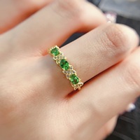 Factory Wholesale Romantic 925 Sterling Silver Natural Tsavorite Ring Smooth Band Jewelry for Anniversary Celebration Gift