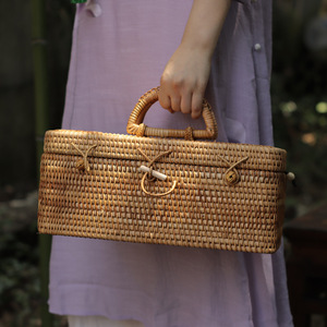 Vietnamese Thu Teng handmade rattan woven tote box, tea set <b>storage</b> box, food box, <b>basket</b>, Pu-erh tea cake gift box - Product Image 1