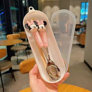 Ensemble de couverts pour enfants Mickey et Daisy, cuillère et fourchette en acier inoxydable Minniee Daisy avec boîte en PVC de dessin animé, <span class=keywords><strong>vaisselle</strong></span> pour enfants - Product Image 6