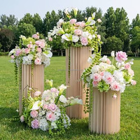 Susunan Bunga Pernikahan Buatan dari Sutra, Campuran Mawar dan Hydrangea, Dekorasi Bunga 60cm untuk Dekorasi Upacara di Lorong