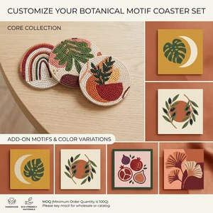 Botanical Beaded <b>Coaster</b> Set, <b>Round</b> Leaf & Fruit Design Drink <b>Coasters</b> for Dining Table, Coffee Table, Kitchen & Home Decor - Product Image 2