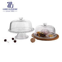 Plateau à gâteau en verre transparent avec couvercle, design perlé décoratif fantaisie pour buffet de fête, plateau à gâteau en verre avec couvercle