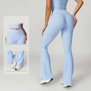 Pantalones de yoga acampanados de cintura alta con diseño en V, de secado rápido, de tela reciclable, deportivos casuales, de pierna ancha, con efecto levanta cadera, lisos, al por mayor - Product Image 4