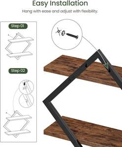 Estantes Flotantes <span class=keywords><strong>de</strong></span> Madera para Sala <span class=keywords><strong>de</strong></span> Estar, Dormitorio, Cocina, Oficina, Estudio, Color Marrón Rústico - Product Image 2
