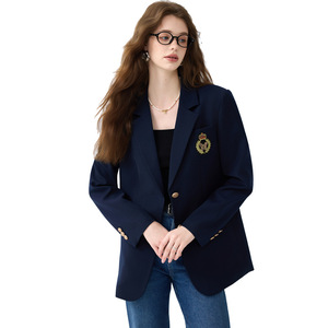 Black Suit Jacket Women Solid Color Polyester Blazer With Pocket Design For Petite Fit - Product Image 5