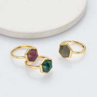 Bague tendance en pierres précieuses naturelles, pierre de naissance, pour femme, en laiton plaqué or 18 carats, forme hexagonale