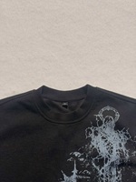 T-shirt à manches longues en tricot gaufré imprimé croix gothique grunge pour homme, coupe courte et ample, thermique, style Darkwear Streetwear graphique