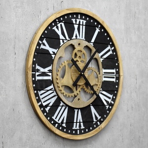 Luckywind 80 centimetri Americano Design Nero Marrone Telaio In Legno Shiplap <span class=keywords><strong>Ingranaggi</strong></span> Grande Casa Colonica MDF <span class=keywords><strong>Orologio</strong></span> Da <span class=keywords><strong>Parete</strong></span> In Legno - Product Image 3