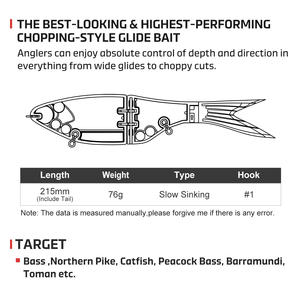 Señuelo de Pesca Articulado NOEBY Swimbait 215S Cola de Goma Dura Perfil de Sábalo Deslizante - Product Image 5