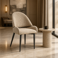 Chaise scandinave en tissu tissé avec coussin rembourré, assise capitonnée, dossier capitonné, pieds en métal, chaise de salle à manger moderne