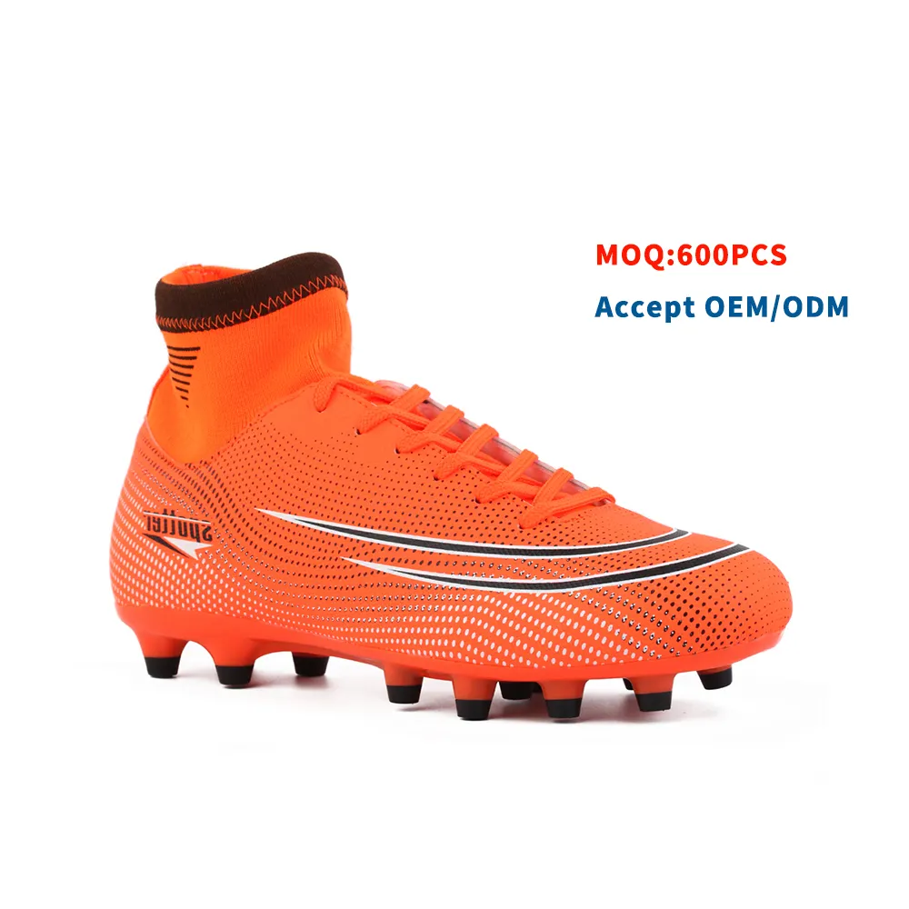 Good quality custom orange high ankle football shoes sneakers for men
