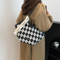 Tas Tote PU Retro Trendy May Shine untuk Wanita, Tas Kasual Kapasitas Besar, Penutup Ritsleting, Tekstur Indah, Bahan Poliester Portabel