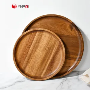 Vassoio da portata rotondo in legno personalizzato per vassoi di frutta per alimenti per barbecue da cucina