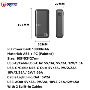 พาวเวอร์แบงค์ 10000mAh สายชาร์จในตัวคู่ ชาร์จเร็วแบบพกพา ช่องเสียบ USB สำหรับสมาร์ทโฟน - Product Image 2