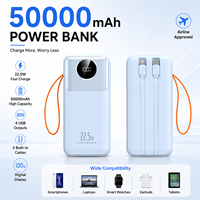 Batterie externe 22,5 W 50000 mAh à charge rapide avec affichage numérique, quatre sorties USB, chargeur PD avec câbles, batterie externe pour téléphone