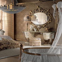Ensemble de Chambre à Coucher de Luxe Royal Européen Meubles Queen Size Style Rococo Chambre à Coucher Lit en Bois Double Size en Cuir