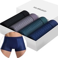 Celana dalam Boxer mulus untuk pria, celana dalam jala kain rajut adem, celana Boxer mulus bahan sutra es ukuran Plus grosir