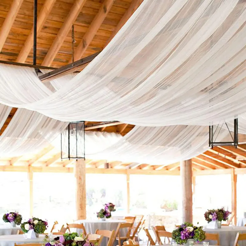 Drappeggio tende morbide tende per decorazione di scena di compleanno matrimonio sfondo elegante tessuto Chiffon bianco drappeggi Vintage