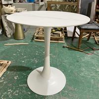 Table de salle à manger et de café moderne Dia.80*75 en acier au carbone et pierre frittée, mobile, blanche