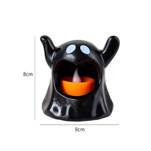 Porte-bougie LED fantôme sans flamme, fonctionnant sur piles, décoration d'Halloween, noir et blanc, bougie chauffe-plat - Product Image 3